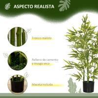 HOMCOM Bambú Artificial 90 cm con Maceta y Cañas Realistas Árbol Sintético Interior para Decoración de Hogar Ø15x90 cm Verde(m-4)