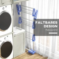 HOMCOM Opvouwbare Wasrek met 4 niveaus en One-Klick-systeem - 142 cm x 55 cm x 152 cm - Blauw + Zilver(m-6)
