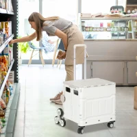 HOMCOM Carrinho de Armazenamento Dobrável Carrinho de Compras com 2 Rodas para Subir Escadas Capacidade 35L 48x43x95 cm Branco(m-2)