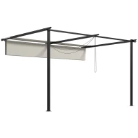 Outsunny Pérgola de Parede de Jardim com Teto Retrátil Tecido de Poliéster e Estrutura de Aço 3,9x2,9 m Creme(m-11)