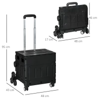 HOMCOM Carrinho de Armazenamento Dobrável Carrinho de Compras com 2 Rodas para Subir Escadas Capacidade 35L 48x43x95 cm Preto(m-3)