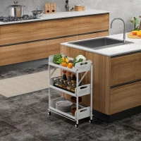 HOMCOM Multifunctionele Trolley Opbergwagen, 3 Planken, 52,5 x 27 x 73,5 cm, Wit(m-8)