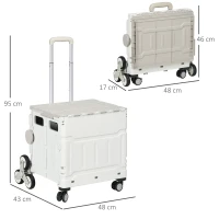 HOMCOM Carrinho de Armazenamento Dobrável Carrinho de Compras com 2 Rodas para Subir Escadas Capacidade 35L 48x43x95 cm Branco(m-3)