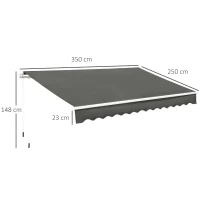 Outsunny Toldo Manual Retrátil 350x250 cm para Varanda com Manivela de Metal Impermeável e Anti-UV para Jardim Terraço Janelas Cinza(m-3)