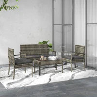 Outsunny Conjunto Móveis de Jardim de 4 Peças em Vime Sintético com 2 Poltronas 1 Sofá de 2 Lugares e 1 Mesa de Centro Cinza(m-2)