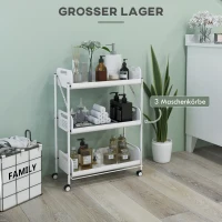 HOMCOM Multifunctionele Trolley Opbergwagen, 3 Planken, 52,5 x 27 x 73,5 cm, Wit(m-4)