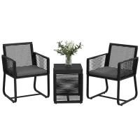 Outsunny 3-delige Bistroset Balkonset Terrasset, weerbestendig, modern design, 53 cm x 57 cm x 77 cm, Zwart + Grijs(m-10)