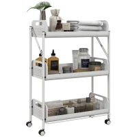 HOMCOM Multifunctionele Trolley Opbergwagen, 3 Planken, 52,5 x 27 x 73,5 cm, Wit(m-10)