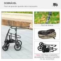PawHut Carrinho para Animais de Estimação 2 em 1 Dobrável com Almofadado e Estrutura de Aço 81x68x98,5 cm Cáqui(m-5)
