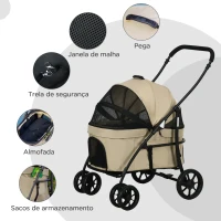PawHut Carrinho para Animais de Estimação 2 em 1 Dobrável com Almofadado e Estrutura de Aço 81x68x98,5 cm Cáqui(m-7)