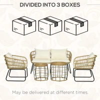 Outsunny Lounge-Set Rattan Zitgroep, Buitenmeubelset in Boho-stijl, 5-delig, 145 x 70 x 78 cm, Crème + Natuur + Zwart(m-8)