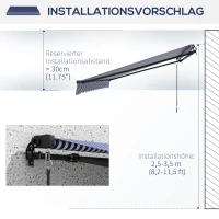 Outsunny Zonneluifel Terrasluifel, incl. Handkruk, Weerbestendig, 350 cm x 290 cm, Blauw + Wit(m-7)