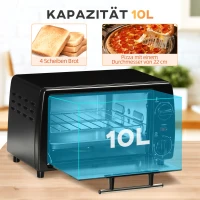 HOMCOM Mini-Oventoaster, 1 Bakplaat, 1 Grillrooster, Timerfunctie, 36,5 cm x 26 cm x 22 cm, Zwart(m-4)