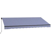 Outsunny Terraszonnescherm - Zonnescherm voor terras, inclusief handkruk, weerbestendig, 365 cm x 300 cm, Blauw + Wit(m-1)