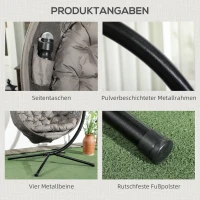 Outsunny Hangstoel Tuinstoel Rotanstoel, Boho-stijl, 116 x 125 x 172 cm, Zand + Zwart(m-7)