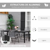 Outsunny Mesa de Comedor Exterior 190x90x74 cm con Encimera de Listones y Estructura de Aluminio para Terraza Balcón Negro(m-5)