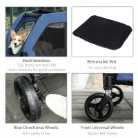 PawHut Dog Stroller 4 Wheels Pet Trolley Carrier Mesh Windows for Medium Large Dogs Traveling Blue(m-8)
