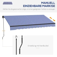 Outsunny Zonneluifel Luifel voor Terras, incl. Handkruk, weerbestendig, 247 cm x 295 cm, Blauw + Wit(m-4)
