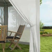 Outsunny Pavilion de Grădină Hexagonal cu Pereți din Plasă, 2 Uși și Picioare Reglabile, 3,94x3,94x2,5 m, Alb Crem(m-8)