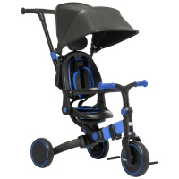 AIYAPLAY Triciclo Bambini 3 in 1 Tettuccio Regolabile con Maniglia di Spinta 18 mesi-4 anni - Blu(m-1)