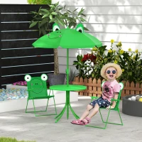 Outsunny Kids Folding Picnic Table and Chair Set Frog Pattern with Removable & Height Adjustable Sun Umbrella, Green(m-2)