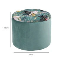 HOMCOM Sgabello Baule Pouf Coperchio Rimovibile Imbottito Soggiorno Camera Ø50x38 cm Turchese(m-3)