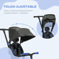 AIYAPLAY Triciclo Bambini 3 in 1 Tettuccio Regolabile con Maniglia di Spinta 18 mesi-4 anni - Blu(m-4)