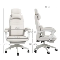 Vinsetto Linen-Look Office Chair, with 160° Reclining Back and Footrest - White(m-3)