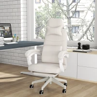Vinsetto Linen-Look Office Chair, with 160° Reclining Back and Footrest - White(m-10)