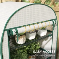 Outsunny 80 x 49 x 160cm Mini Greenhouse for Outdoor, Portable Gardening Plant Green House with Storage Shelf, Roll-Up Zippered Door, Metal Frame and PE Cover, White(m-5)