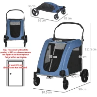 PawHut Dog Stroller 4 Wheels Pet Trolley Carrier Mesh Windows for Medium Large Dogs Traveling Blue(m-3)