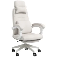 Vinsetto Linen-Look Office Chair, with 160° Reclining Back and Footrest - White(m-1)