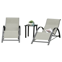 Outsunny 3 Pieces Sun Lounger Chair Set, Metal Frame Garden Outdoor Sunbathing Chair with Side Table and Armrest, Grey