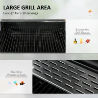 Outsunny Grătar cu Tavă de Cărbune Reglabilă, Grilaj de Grătar din Oțel Galvanizat cu Rafturi de Depozitare, 120x64x114 cm, Negru(m-4)