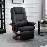 HOMCOM Black Recliner Chair, PU Leather Swivel Seat with Wooden Base(m-10)