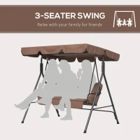 Outsunny 3-Seat Swing Chair Garden Swing Seat with Adjustable Canopy for Patio, Brown(m-6)