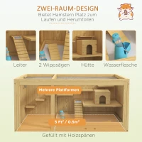 PawHut Knaagdierkooi, Sparrenhout, inclusief accessoires en drinkfles, 100 x 50 x 50 cm, Natuurlijk(m-4)