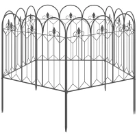 Outsunny Cercas de Jardim 305x79,5 cm Conjunto de 5 Cercas Decorativas para Jardim de Metal Barreira para Animais para Pátio Preto(m-11)