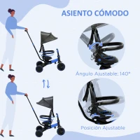 AIYAPLAY Triciclo Bambini 3 in 1 Tettuccio Regolabile con Maniglia di Spinta 18 mesi-4 anni - Blu(m-5)
