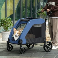 PawHut Dog Stroller 4 Wheels Pet Trolley Carrier Mesh Windows for Medium Large Dogs Traveling Blue(m-10)