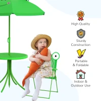 Outsunny Kids Folding Picnic Table and Chair Set Frog Pattern with Removable & Height Adjustable Sun Umbrella, Green(m-5)