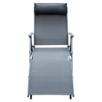 Outsunny Outdoor Recliner Sun Lounger Chair, Steel Frame Folding Chaise Lounge Chair with Headrest, 7 Levels Adjustable Backrest and Breathable Mesh Fabric, Grey(m-10)