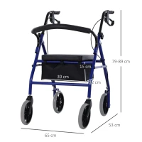 HOMCOM Adjustable Metal Rollator For The Old Foldable Drive Medical Wheelchair W/ Bag(m-3)
