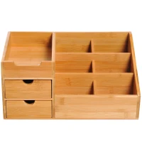 HOMCOM Organizer Multifunzione Portaoggetti Cassetti Cancelleria 7 Scomparti 2 Cassetti Naturale(m-5)