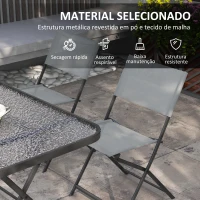 Outsunny Conjunto de Refeição Mesa e 4 Cadeiras Dobráveis com Mesa de Vidro Temperado Estilo Moderno para Varanda Pátio Cinza(m-6)