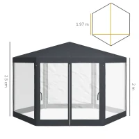 Outsunny Pavilion 4x4 m de Gradina Hexagonal cu Pereti din Plasa(m-3)
