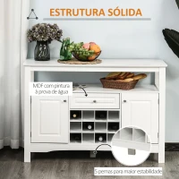 HOMCOM Aparador de Cozinha com 1 Gaveta 1 Prateleira Aberta 2 Portas e Suporte para 12 Garrafas 116,5x40x82,5 cm Branco(m-5)
