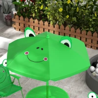 Outsunny Kids Folding Picnic Table and Chair Set Frog Pattern with Removable & Height Adjustable Sun Umbrella, Green(m-9)