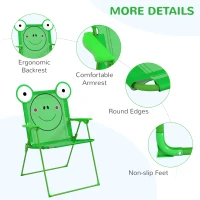Outsunny Kids Folding Picnic Table and Chair Set Frog Pattern with Removable & Height Adjustable Sun Umbrella, Green(m-7)
