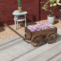 Outsunny Floreira de Madeira Floreira de Exterior em Forma de Carrinho com 4 Rodas para Varanda Jardim Pátio 120x41x54 cm Madeira(m-7)